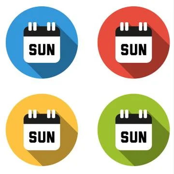 Collection of 4 isolated flat colorful buttons for Sunday (calendar icon) Stock Illustration