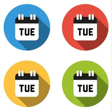 Collection of 4 isolated flat colorful buttons for Tuesday (calendar icon) Stock Illustration