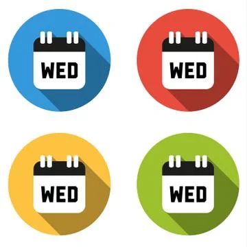 Collection of 4 isolated flat colorful buttons for Wednesday (calendar icon) Stock Illustration
