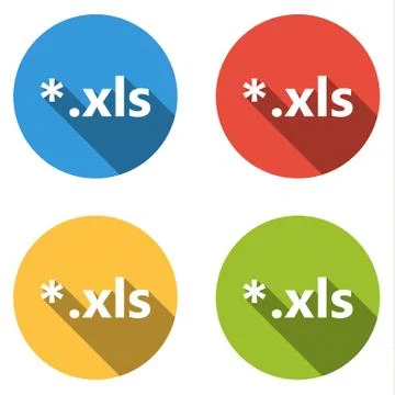 Collection of 4 isolated flat colorful buttons (icons) for xls extension Stock Illustration