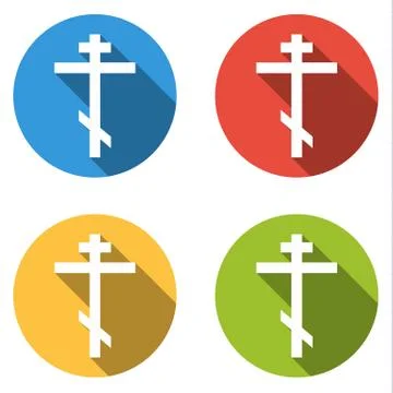 Collection of 4 isolated flat l buttons (icons) for orthodox cross Stock Illustration