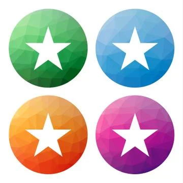Collection of 4 isolated modern low polygonal buttons - mosaic abstract geome Stock Illustration