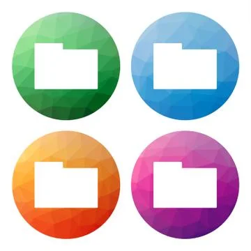 Collection of 4 isolated modern low polygonal buttons - mosaic abstract geome Stock Illustration