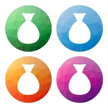 Collection of 4 isolated modern low polygonal buttons - icons - for plain bag Stock Illustration