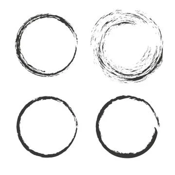 Collection of 4 isolated round circular grunge frames Stock Illustration