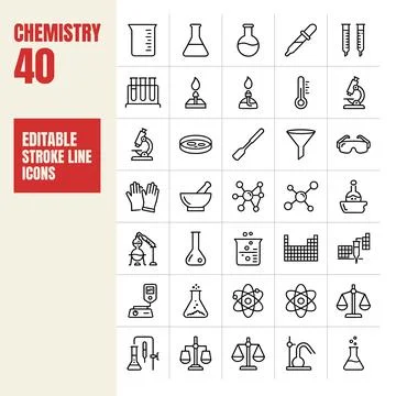 Collection of 40 editable stroke line icons representing chemistry and scie.. Stock Illustration