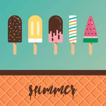 Collection of 5 vector ice cream illustrations . Illustrazione stock