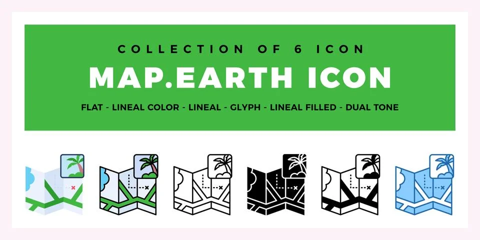Collection of 6 Map and Earth Icons Flat. Lineal. Glyph Styles イラスト素材