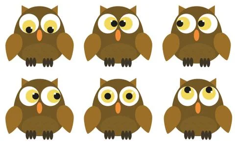 Collection of 6 owl characters Stock Illustration