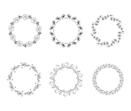 Collection of 6 round frames for wedding cards, valentine Stock Illustration