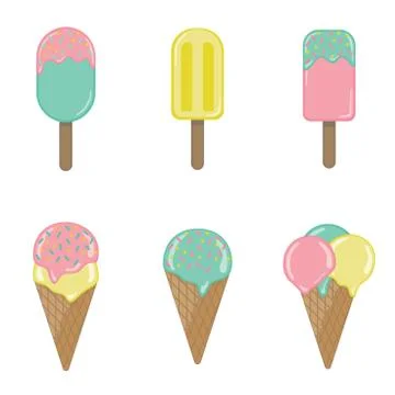 Collection of 6 vector ice cream illustrations isolated on white background. Stock Illustration