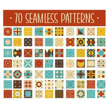 Collection of 70 retro different vector geometric seamless patterns イラスト素材