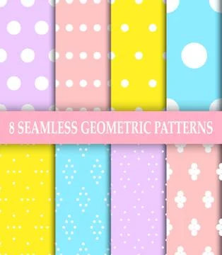 Collection of 8 geometric patterns.Polka dot Seamless pattern Stock Illustration