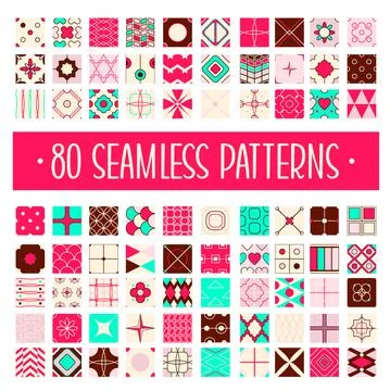 Collection of 80 retro different vector geometric seamless patterns イラスト素材