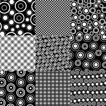 Collection of 9 backgrounds with tablecloth print and circles print Stock Illustration