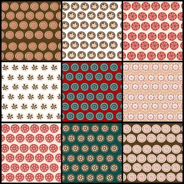 Collection of 9 different patterns of floral backgrounds Stock Illustration