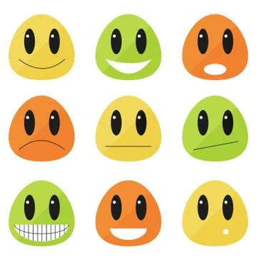 Collection of 9 flat blob emoticons Stock Illustration