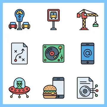 Collection of 9 Flat Design Icons Representing Various Concepts. Illustration