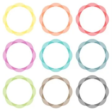 Collection of 9 frames in solid colors, spirograph style Illustrazione stock