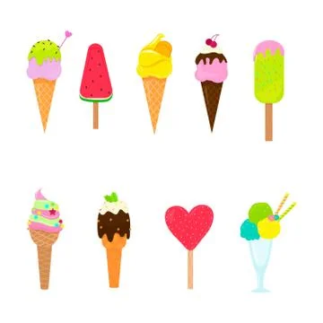 Collection of 9 vector ice cream illustrations Stock Illustration