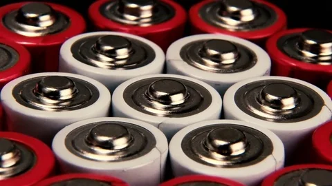 A collection of AA batteries, an extremely close-up, rotate. Stock Footage 85455970