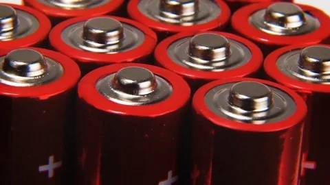 A collection of AA batteries, an extremely close-up, rotate. Stock Footage 85456111