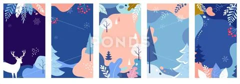 Collection of abstract background designs, winter sale, social media promotional Stock Illustration