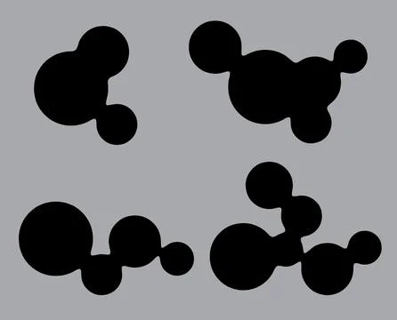 Collection of abstract black fluid and organic blob silhouettes on a grey b.. Stock Illustration