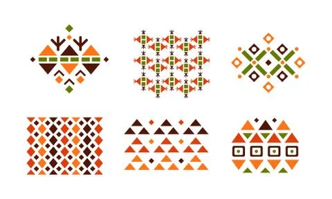 Collection of abstract bright geometric patterns set vector Illustration on a Stock Illustration