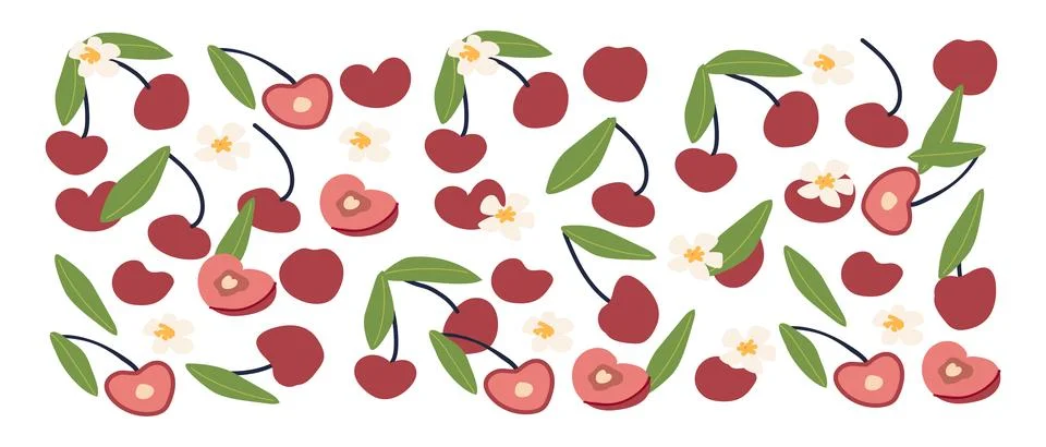 Collection of abstract cherry, cherry berry, contemporary art print. Stock Illustration