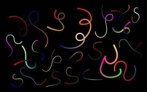 Collection of abstract colorful gradient lines on black background design e.. Illustrazione stock