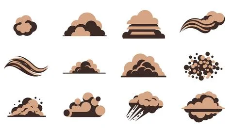 Collection of abstract dust cloud and smoke graphic elements. Illustrazione stock