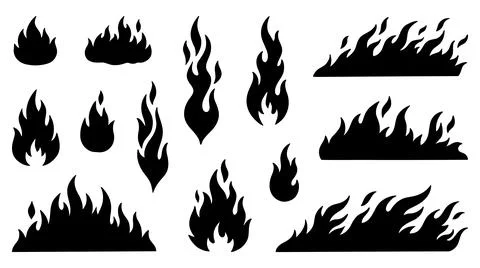 Collection of abstract fire flame silhouettes for graphic design elements Stock Illustration