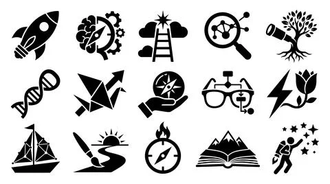 Collection of abstract flat black silhouette icons for business Stock Illustration