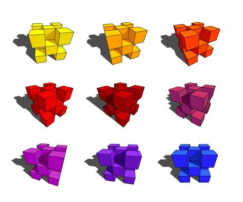 Collection of abstract geometric design elements composed out of cubes Stock Illustration
