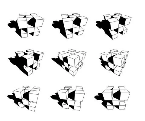 Collection of abstract geometric design elements composed out of cubes Stock Illustration