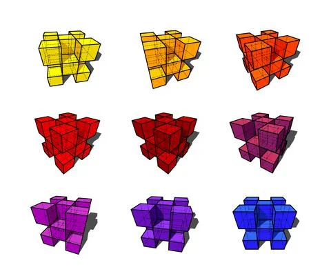 Collection of abstract geometric design elements composed out of cubes Illustrazione stock