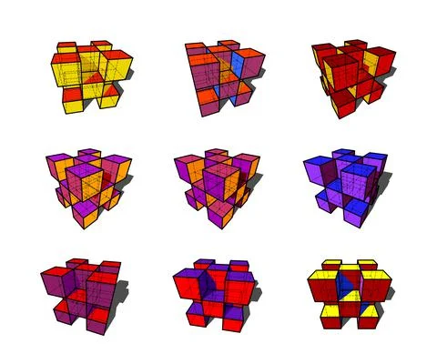 Collection of abstract geometric design elements composed out of cubes Stock Illustration