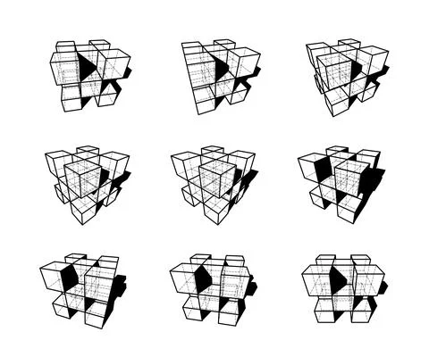 Collection of abstract geometric design elements composed out of cubes Stock Illustration
