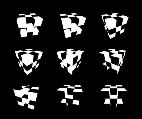 Collection of abstract geometric design elements composed out of cubes Stock Illustration