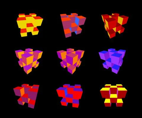 Collection of abstract geometric design elements composed out of cubes Stock Illustration