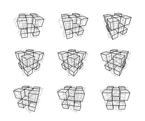 Collection of abstract geometric design elements composed out of cubes Stock Illustration