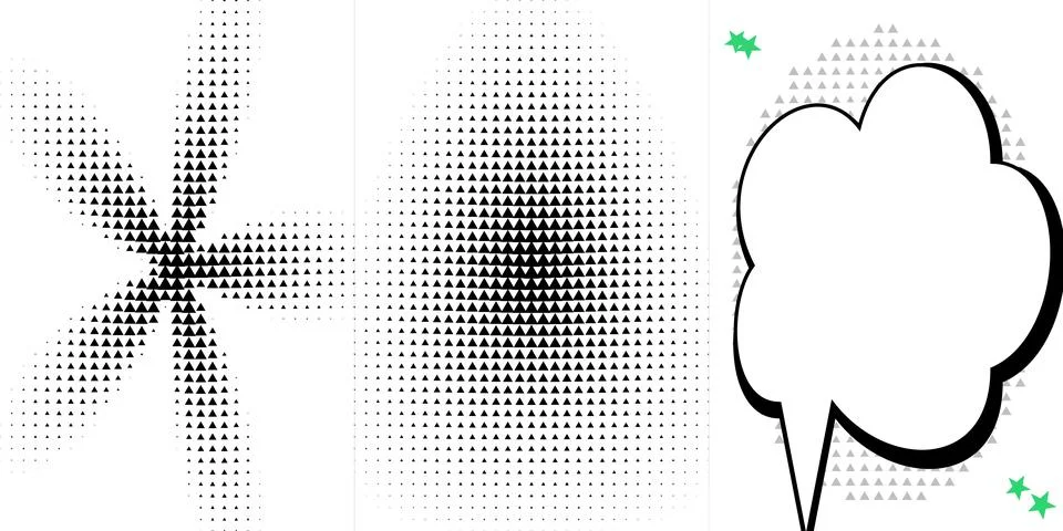 Collection of Abstract Geometric Halftone Patterns and a Blank Comic Speech.. Stock Illustration