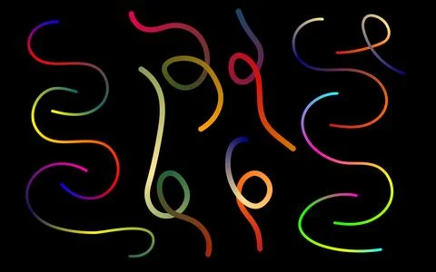 Collection of abstract gradient lines in various colors against a stark bla.. 스톡 일러스트