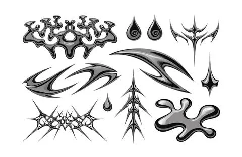 Collection of abstract gray and black tribal tattoo designs Stock Illustration