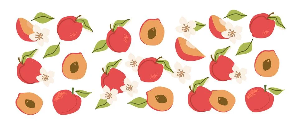 Collection of abstract nectarine. Fruit red peach pattern, contemporary art Stock Illustration