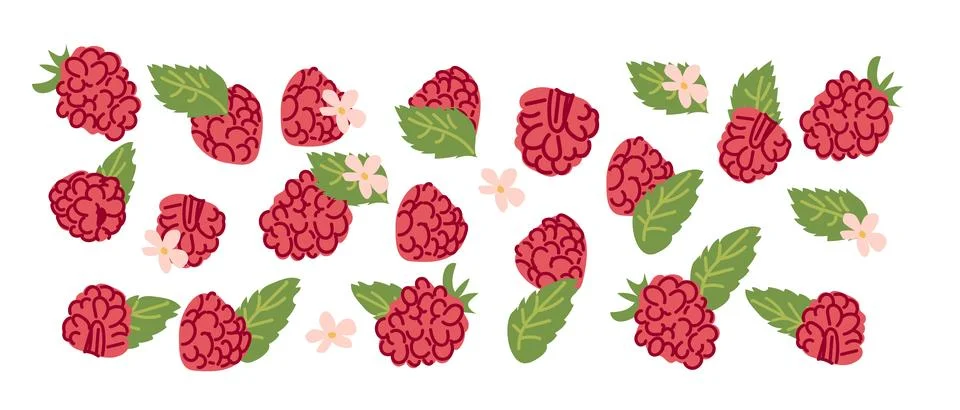 Collection of abstract raspberry pattern contemporary art print. Modern Stock Illustration