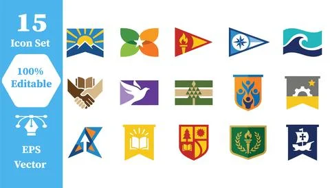 Collection of abstract shield and banner vector icons with collection, abstra Stock Illustration