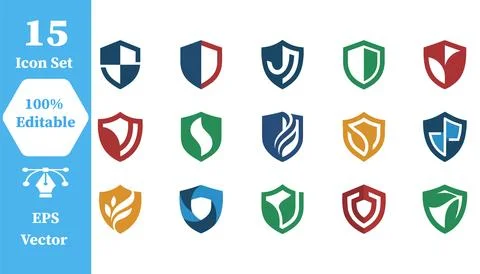 Collection of abstract shield and security emblems with security, protection Stock Illustration