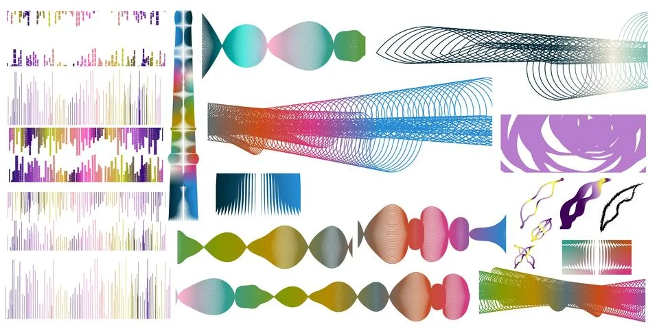 Collection of abstract vector design elements, Waves and geometric line art.. イラスト素材